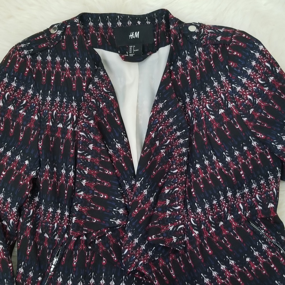 H&M Pattern Light Jacket Shoulder Padded Ruffles - image 6